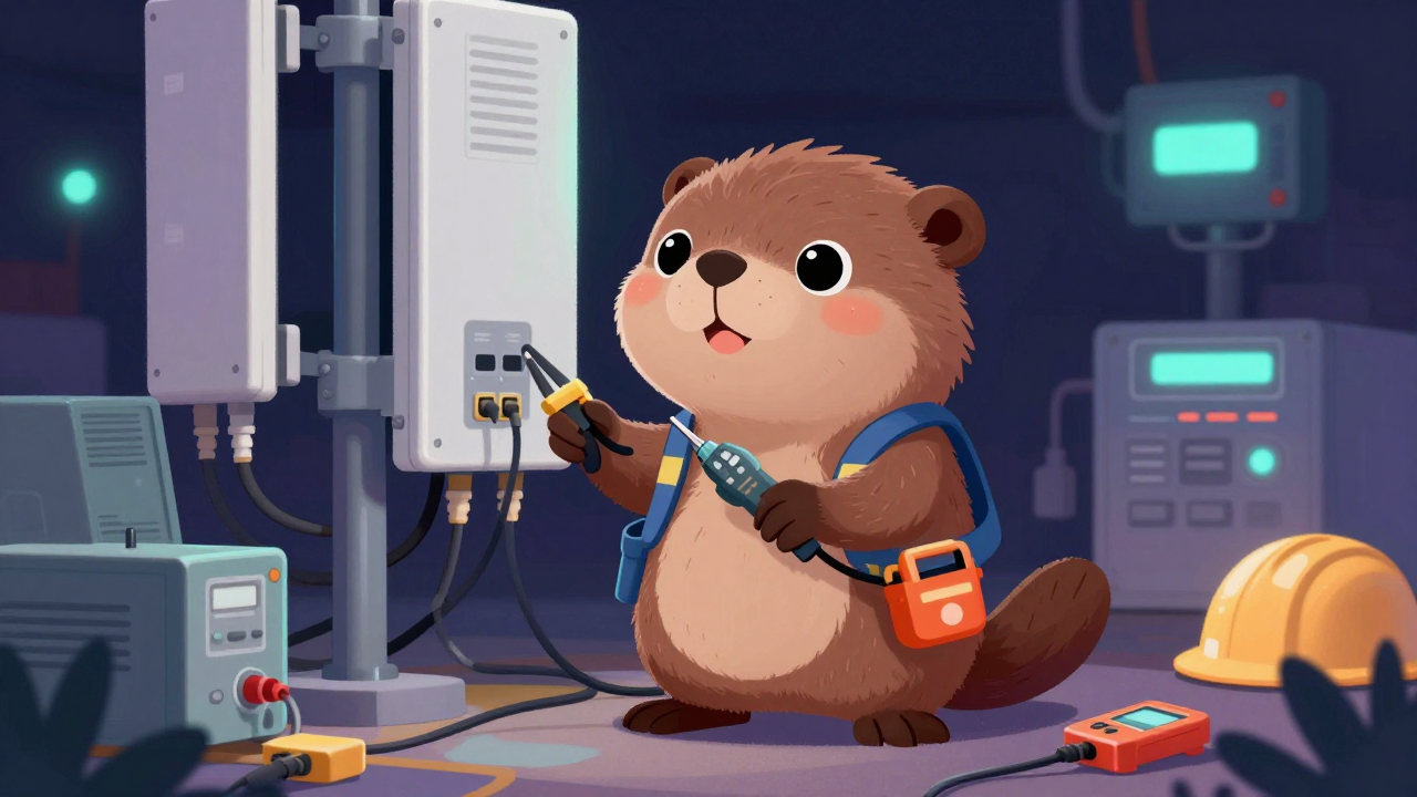 통신설비설치 및 수리원 직업 종사자가 업무를 수행하는 모습