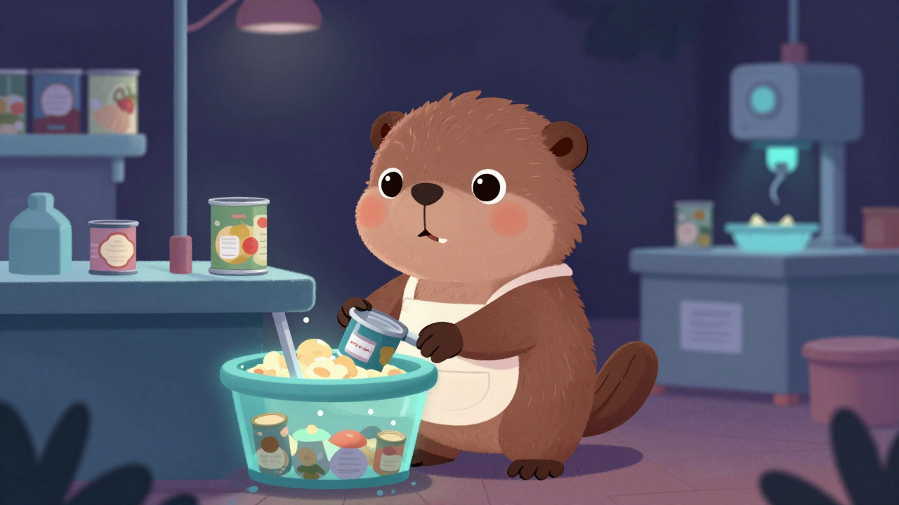 통조림재료세척원 직업 종사자가 업무를 수행하는 모습