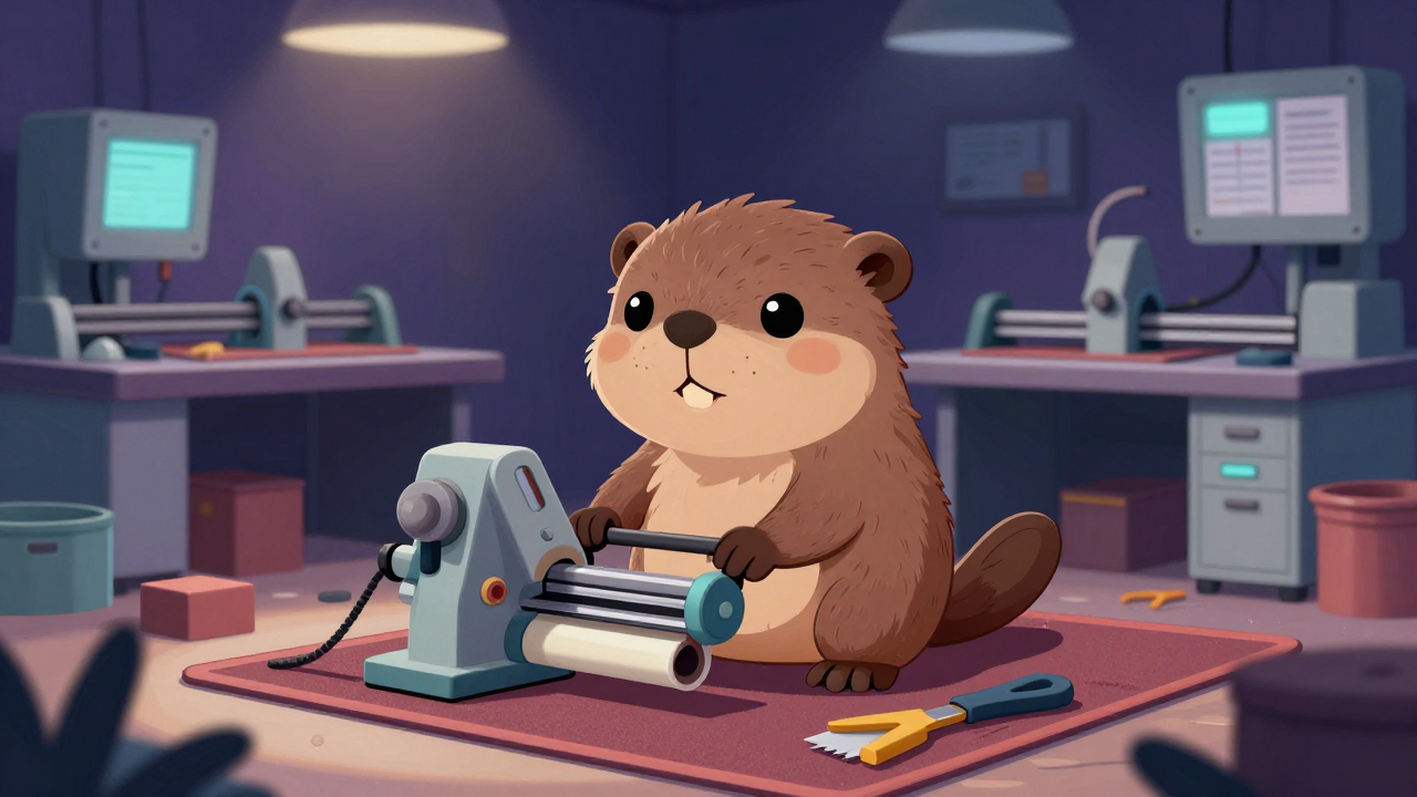 판깔개제작원 직업 종사자가 업무를 수행하는 모습