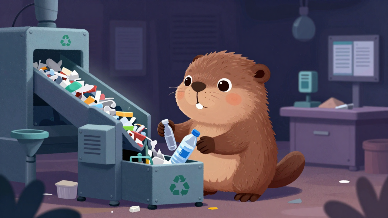 폐비닐재활용설비운전원 직업 종사자가 업무를 수행하는 모습