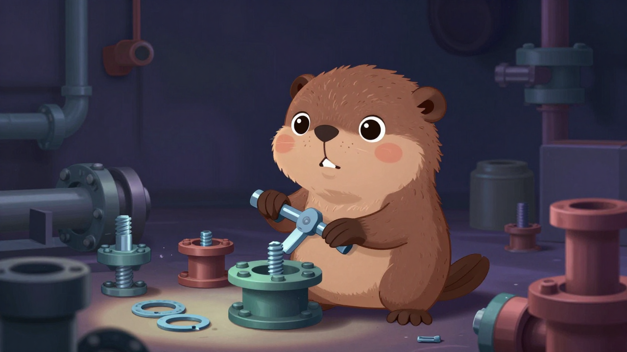 플랜지설치원 직업 종사자가 업무를 수행하는 모습