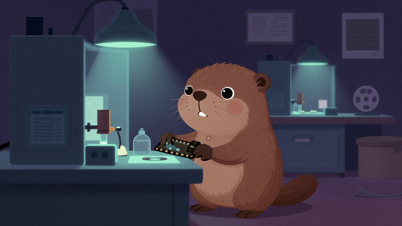 필름현상원 직업 종사자가 업무를 수행하는 모습