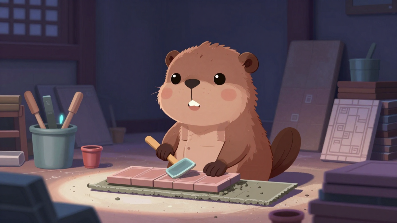 한식와공 직업 종사자가 업무를 수행하는 모습