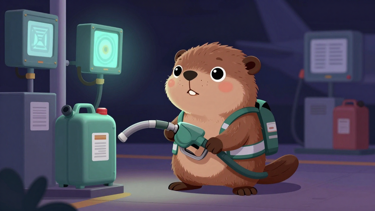 항공기급유원 직업 종사자가 업무를 수행하는 모습