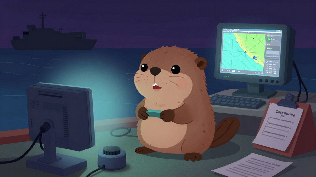 해양측량사 직업 종사자가 업무를 수행하는 모습