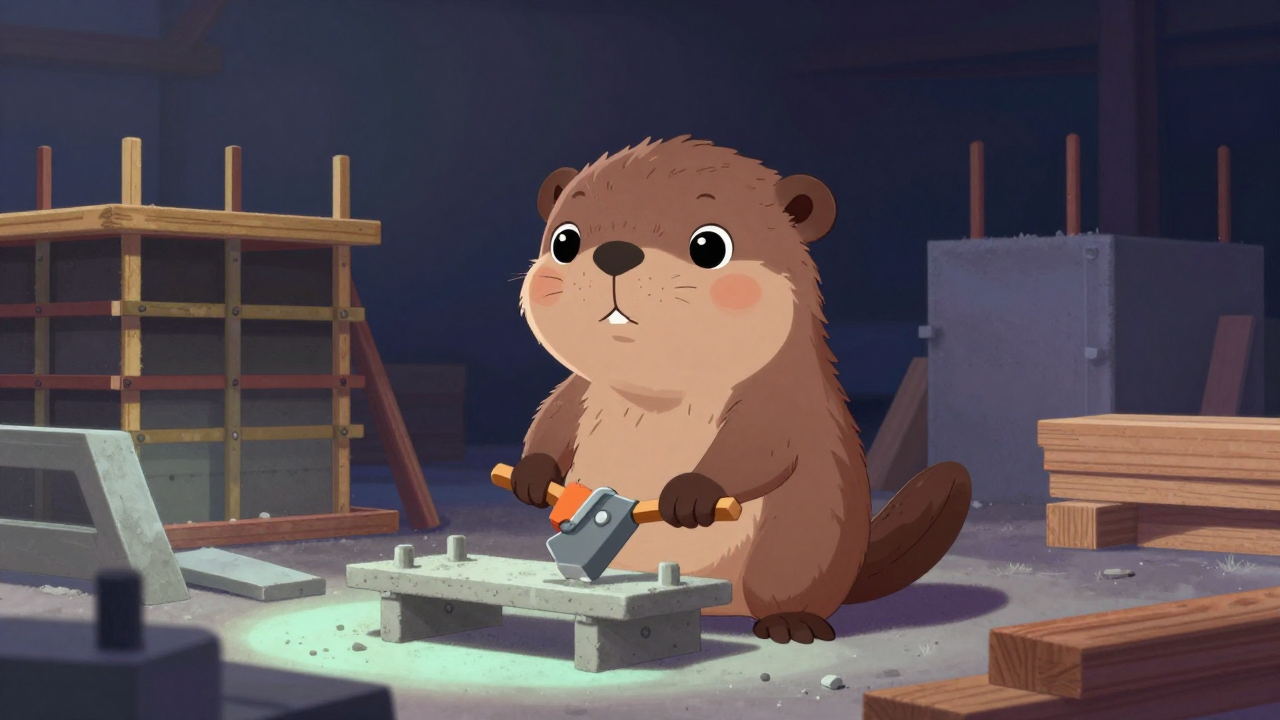 형틀목공 직업 종사자가 업무를 수행하는 모습