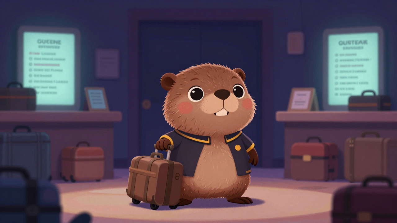 호텔벨맨 직업 종사자가 업무를 수행하는 모습