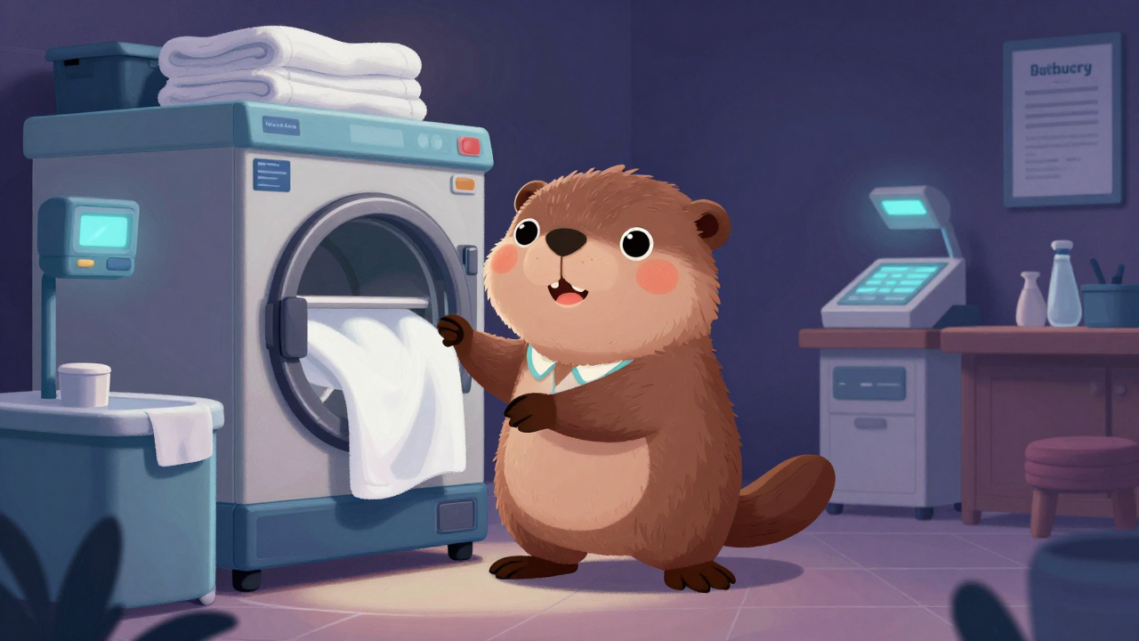 호텔세탁원 직업 종사자가 업무를 수행하는 모습