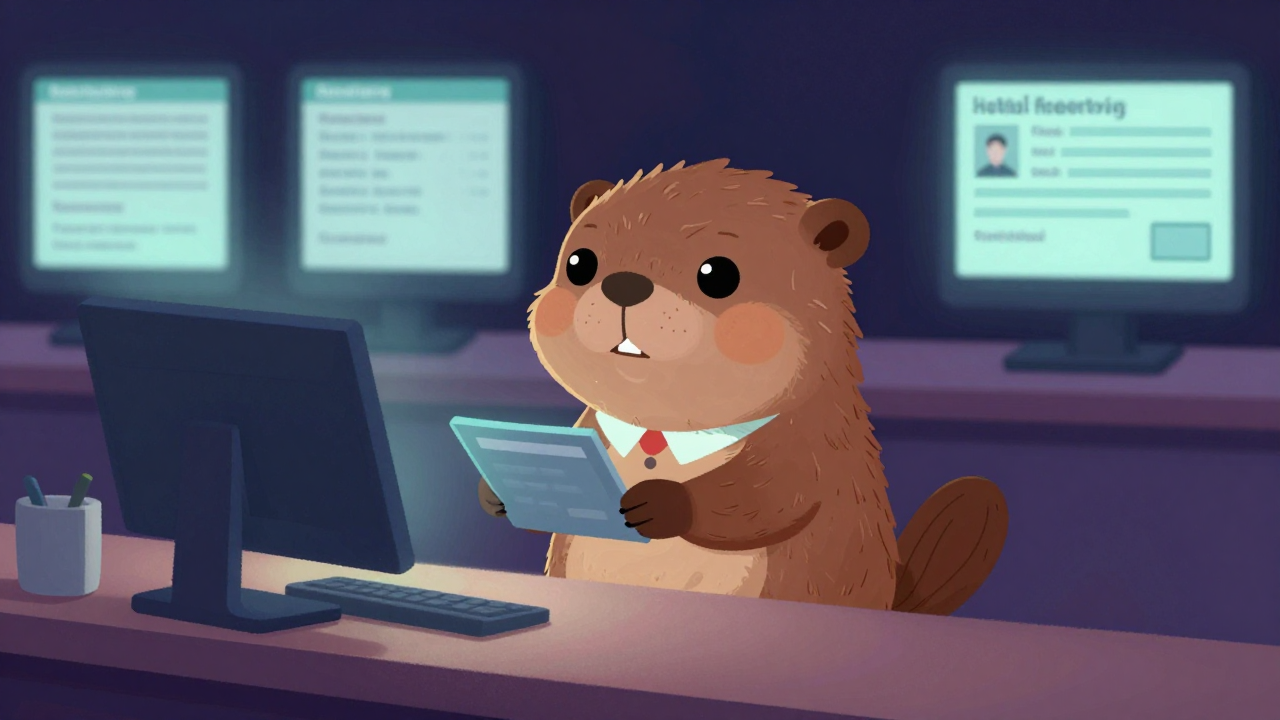 호텔예약사무원 직업 종사자가 업무를 수행하는 모습