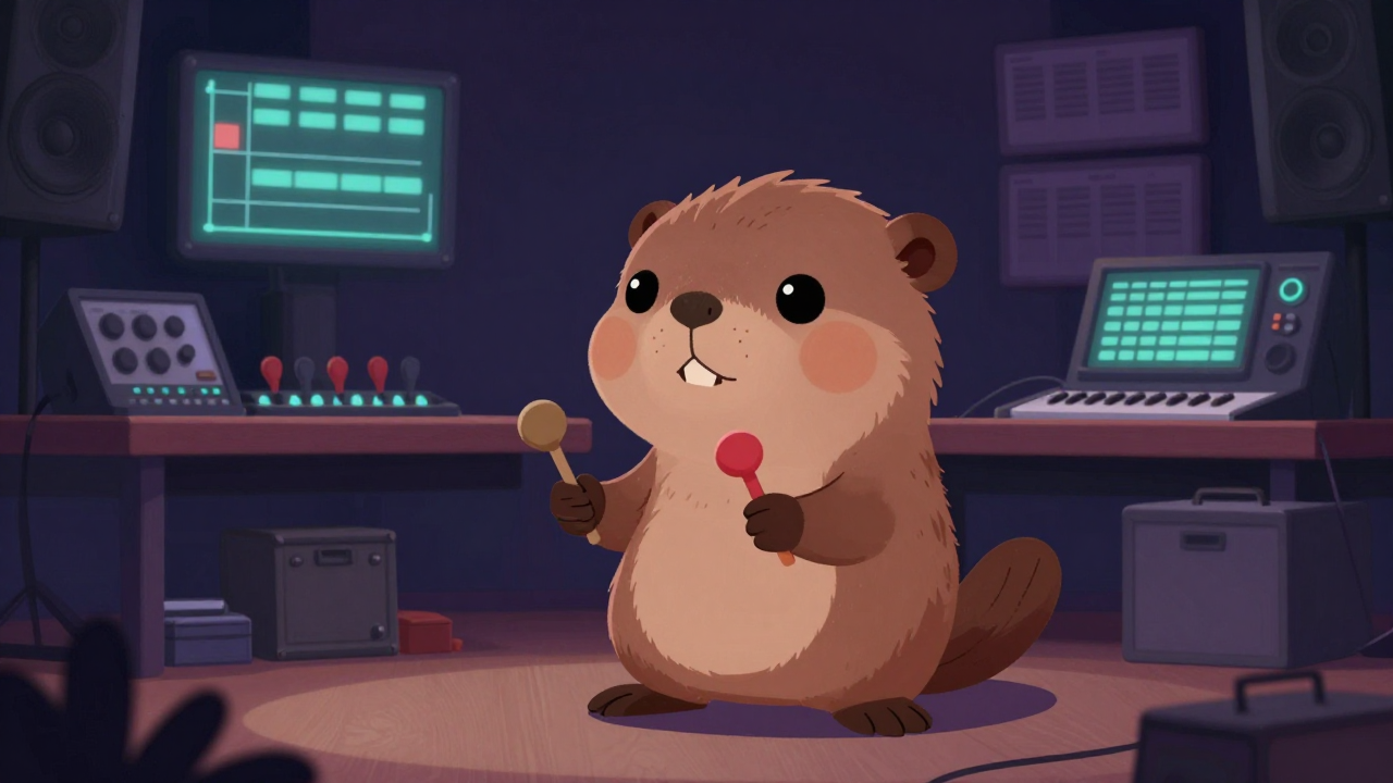 효과음향기사 직업 종사자가 업무를 수행하는 모습