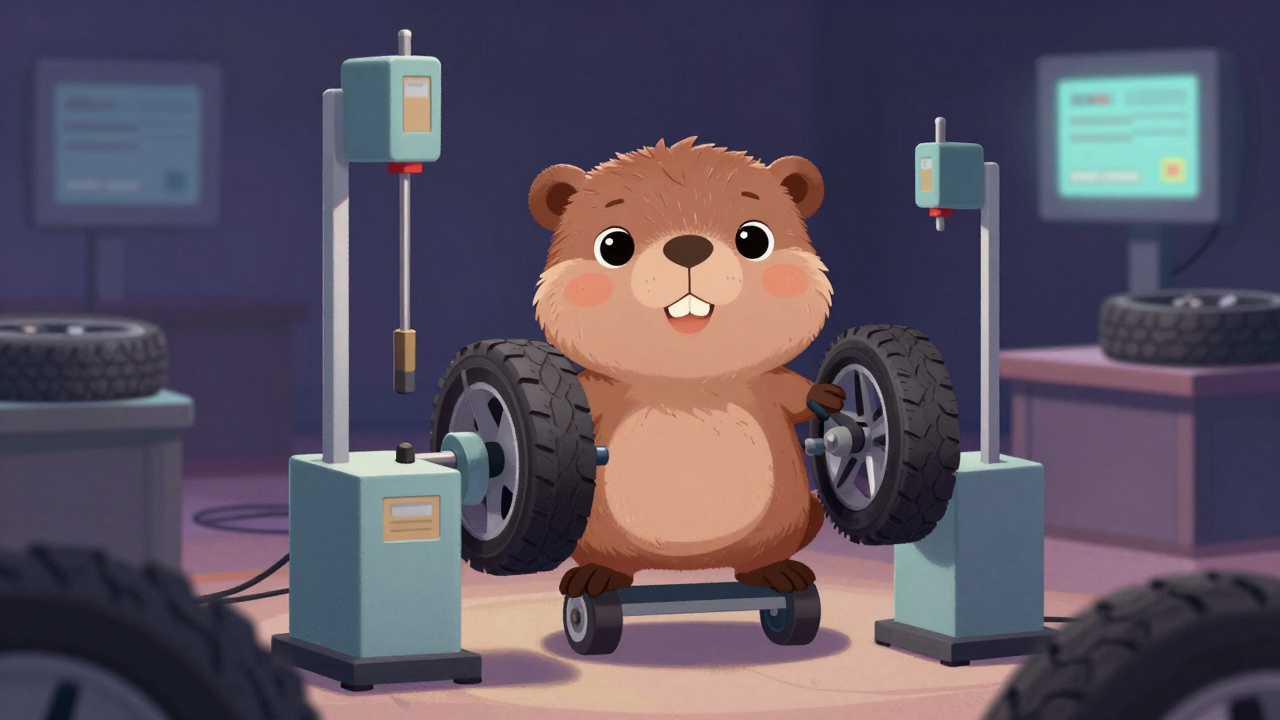 휠평형시험원 직업 종사자가 업무를 수행하는 모습