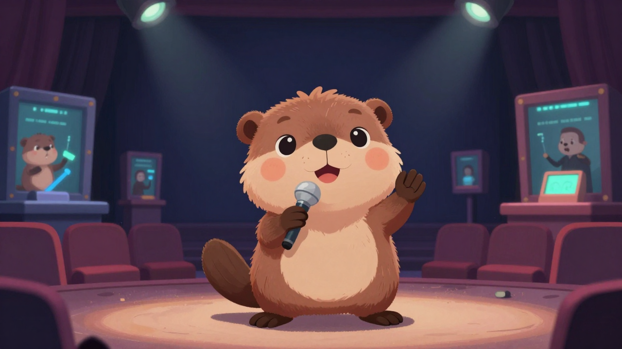 희극배우 직업 종사자가 업무를 수행하는 모습